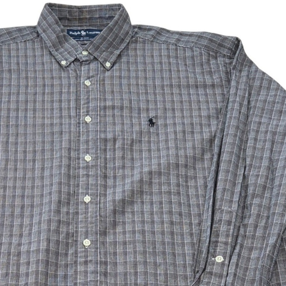 Ralph Lauren Blake‎ Black Plaid Check Two-Ply Cotton Button Down Shirt Mens L